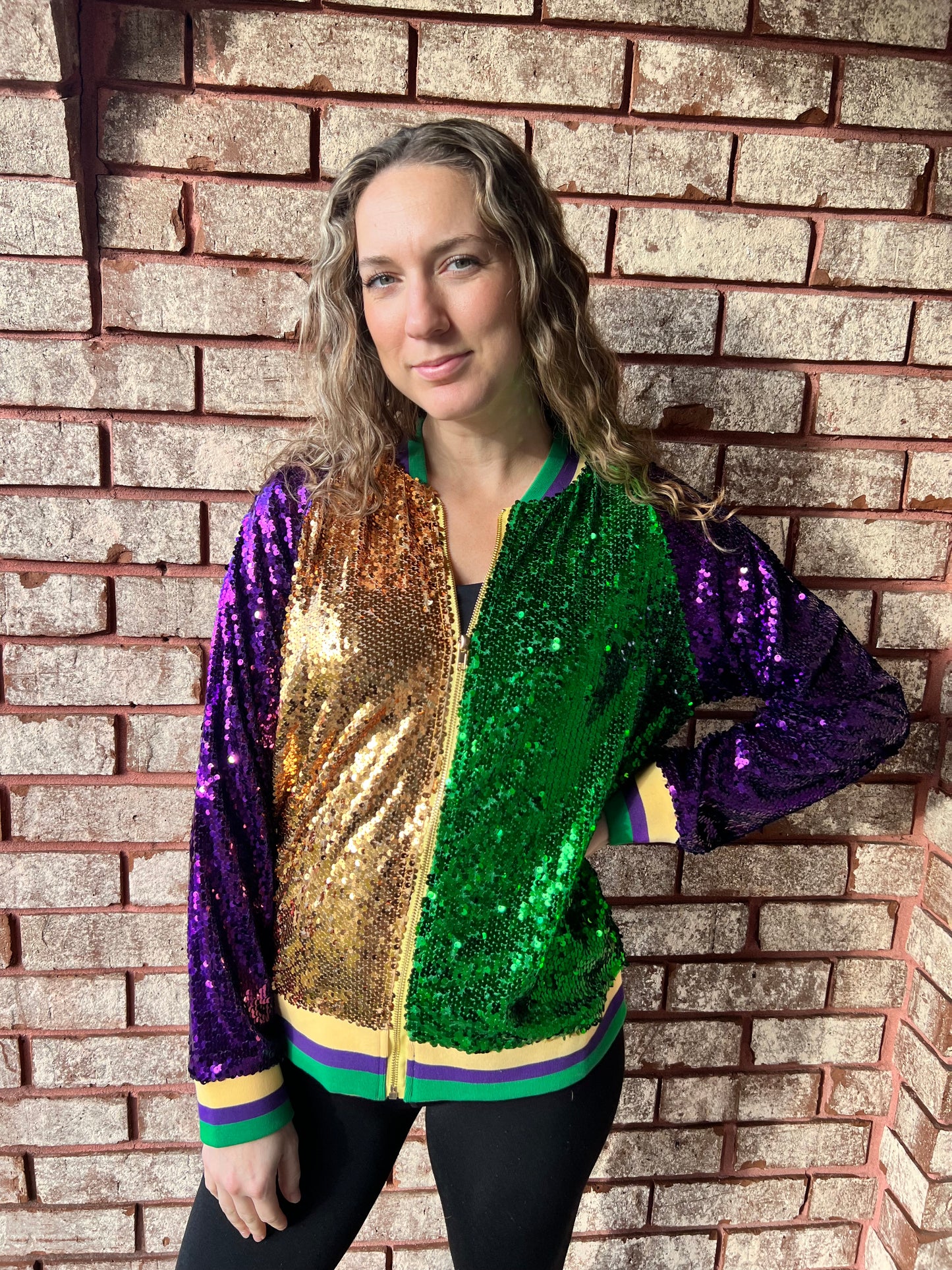 Mardi Gras Colorblock Sequin Bomber Jacket