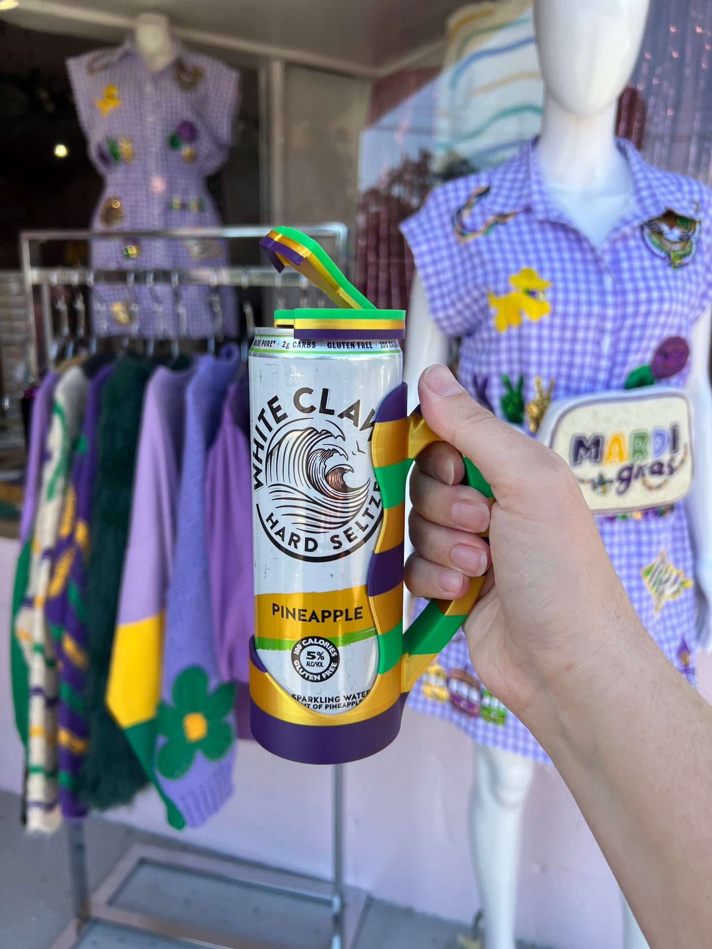 Mardi Gras Skinny Can Holder with Lid