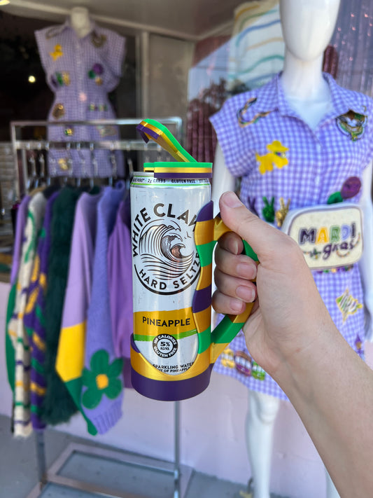 Mardi Gras Skinny Can Holder with Lid