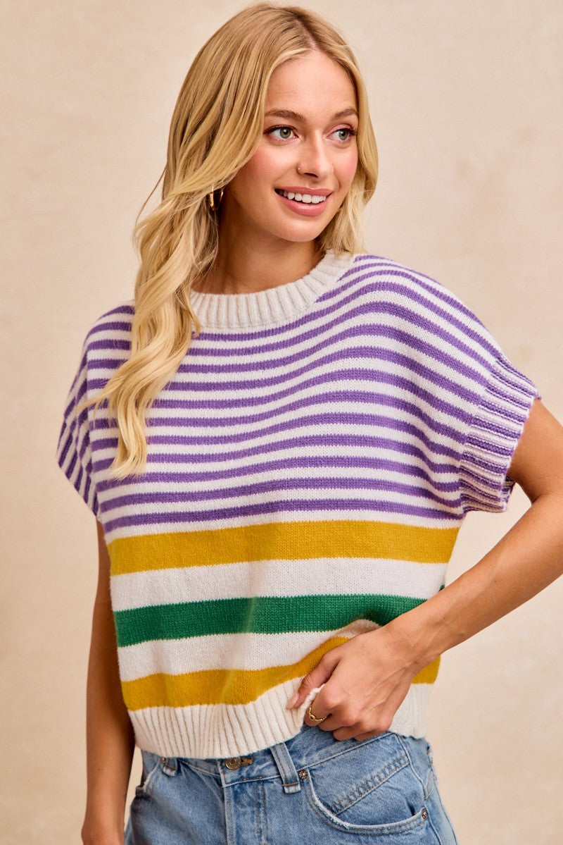 Mardi Gras Drop Shoulder Knit Top