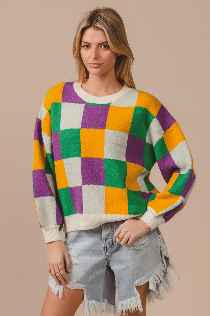 Mardi Gras Checker Sweater