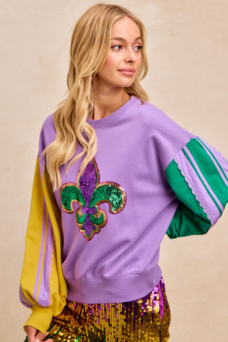 Mardi Gras Fleur De Lis Lace Trim Top