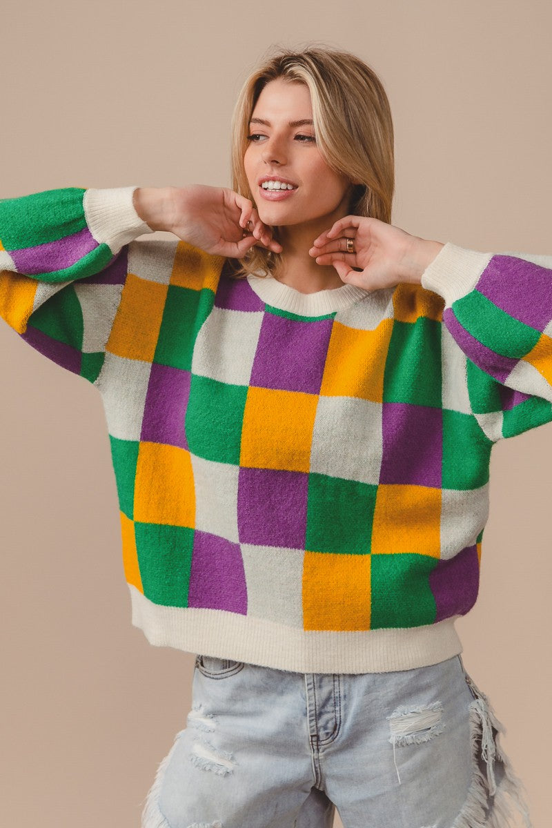 Mardi Gras Checker Sweater